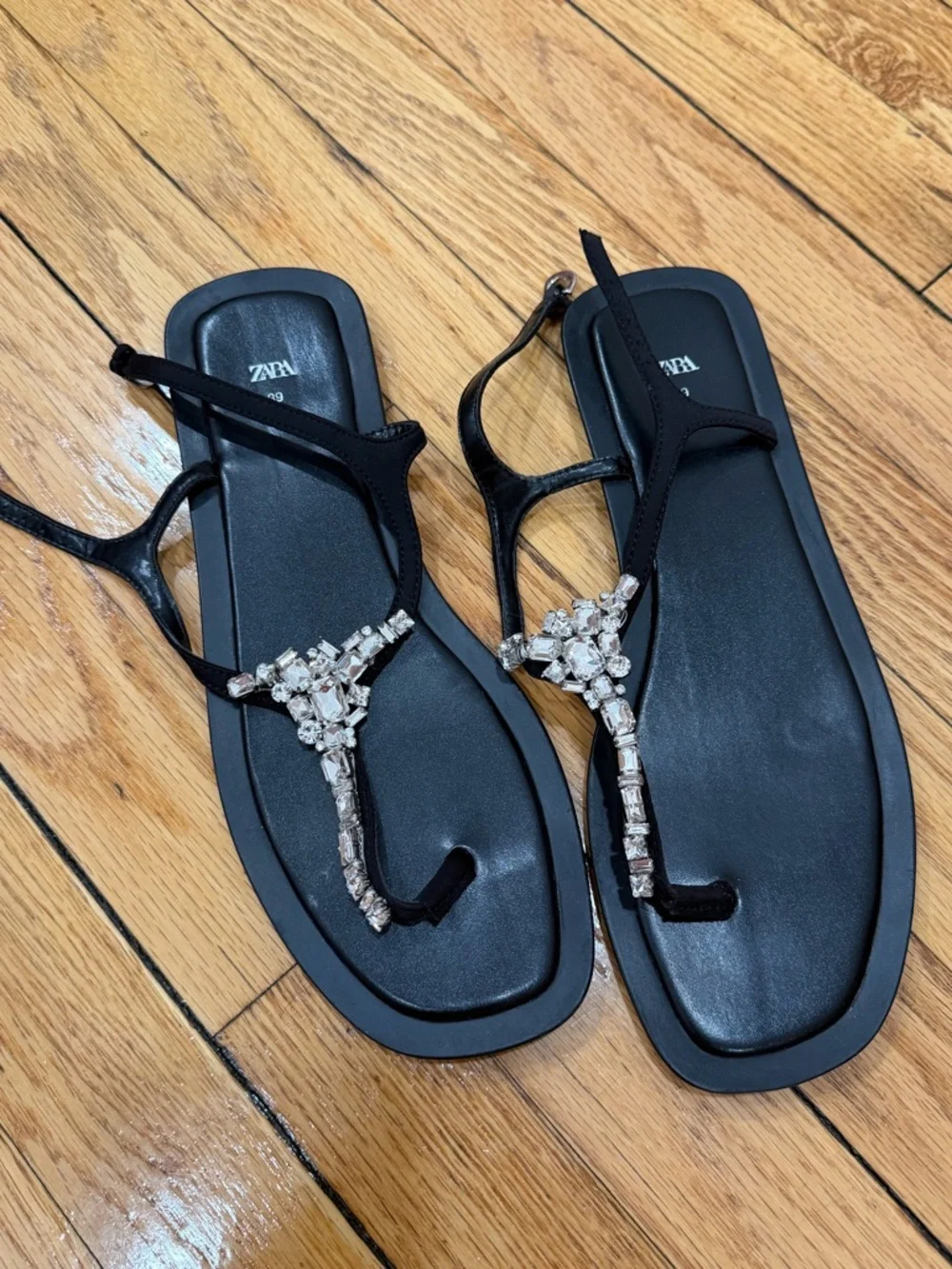 Zara Black Jeweled Sandals - Picture 1 of 4